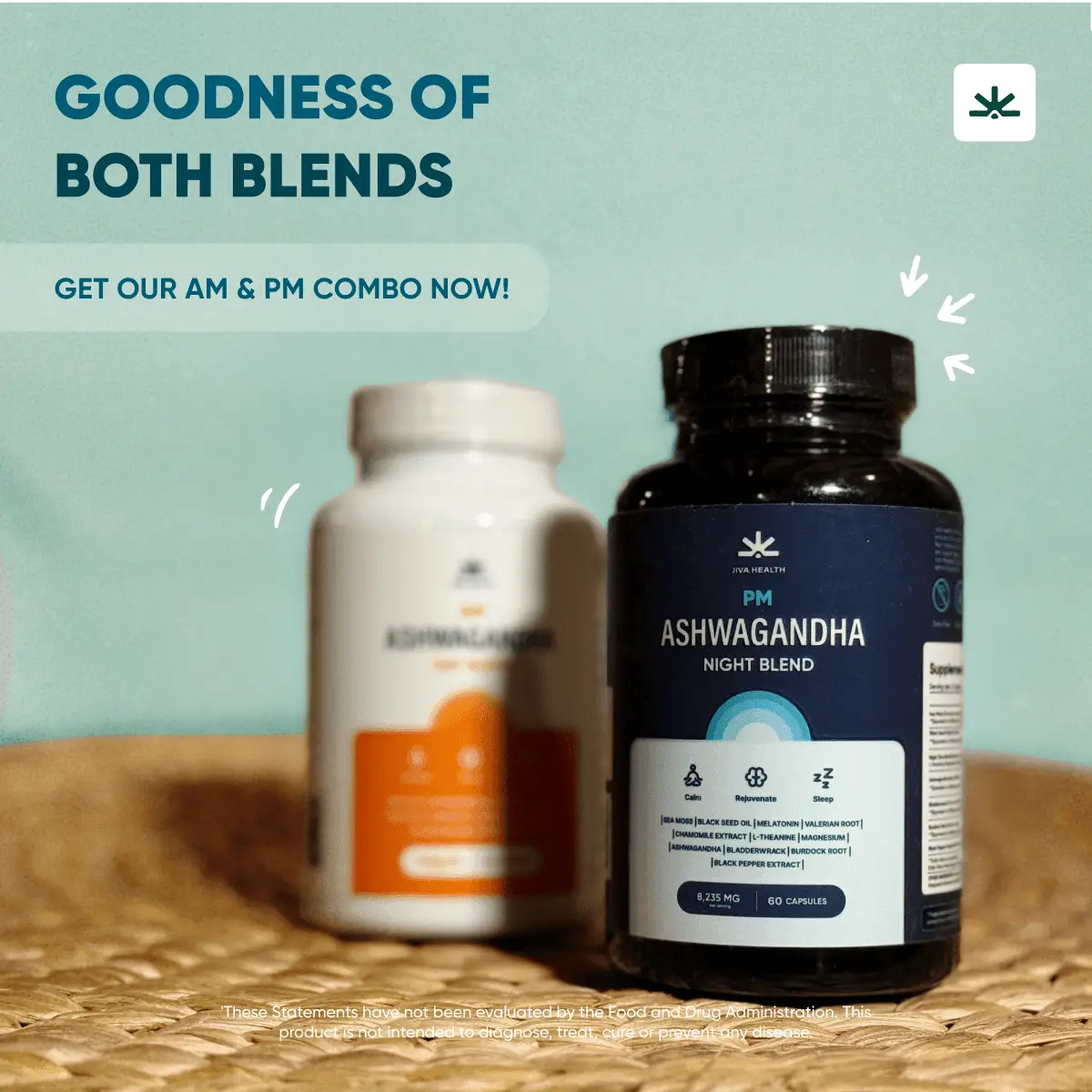 Ashwagandha Dual Blend: AM & PM - JIVA HEALTH